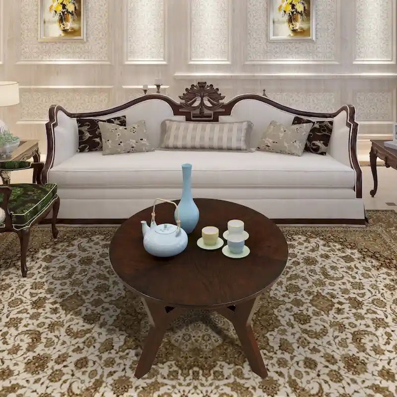 Table basse ronde en bois de style campagnard des années 50, 81 cm, pour salon