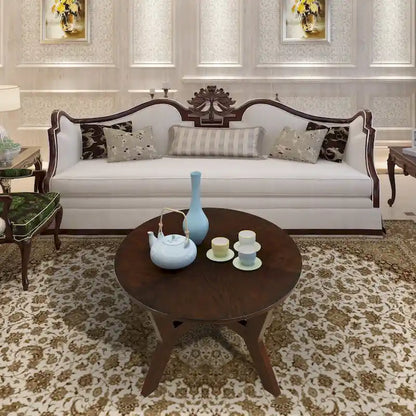 Table basse ronde en bois de style campagnard des années 50, 81 cm, pour salon