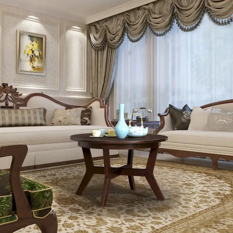 Table basse ronde en bois de style campagnard des années 50, 81 cm, pour salon