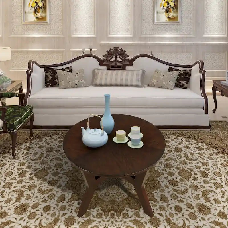 Table basse ronde en bois de style campagnard des années 50, 81 cm, pour salon