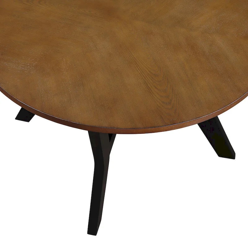 Table basse ronde en bois de style campagnard des années 50, 81 cm, pour salon