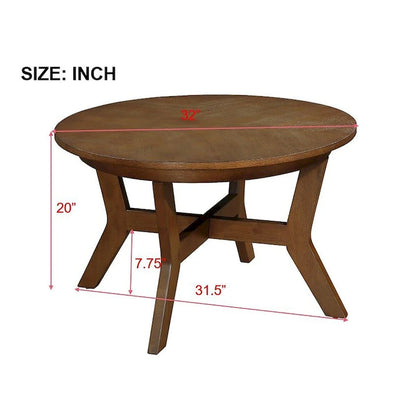 Table basse ronde en bois de style campagnard des années 50, 81 cm, pour salon