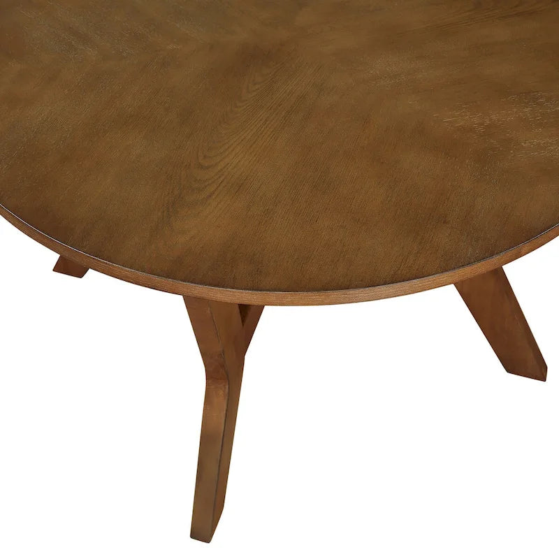 Table basse ronde en bois de style campagnard des années 50, 81 cm, pour salon