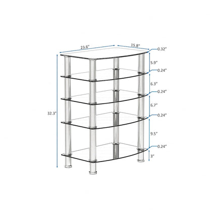 Table d'appoint à 5 niveaux en verre trempé, structure en acier inoxydable, idéale pour le salon ou la chambre, noire.