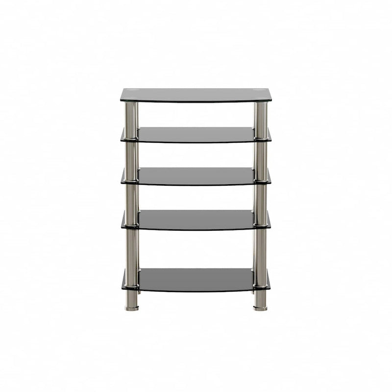 Table d'appoint à 5 niveaux en verre trempé, structure en acier inoxydable, idéale pour le salon ou la chambre, noire.