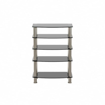 Table d'appoint à 5 niveaux en verre trempé, structure en acier inoxydable, idéale pour le salon ou la chambre, noire.