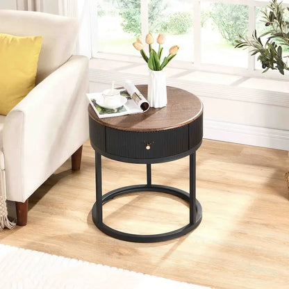 Table d'appoint ronde en marbre de 50 cm (19,68 pouces) avec rangement, table de chevet moderne avec tiroir, table d'appoint pour salon et chambre à coucher