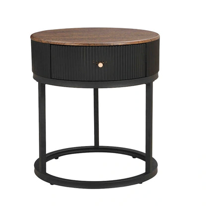 Table d'appoint ronde en marbre de 50 cm (19,68 pouces) avec rangement, table de chevet moderne avec tiroir, table d'appoint pour salon et chambre à coucher