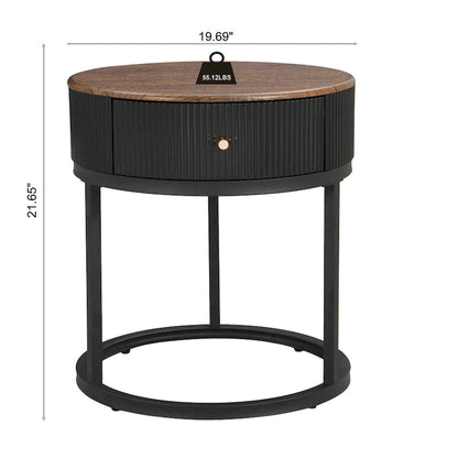 Table d'appoint ronde en marbre de 50 cm (19,68 pouces) avec rangement, table de chevet moderne avec tiroir, table d'appoint pour salon et chambre à coucher