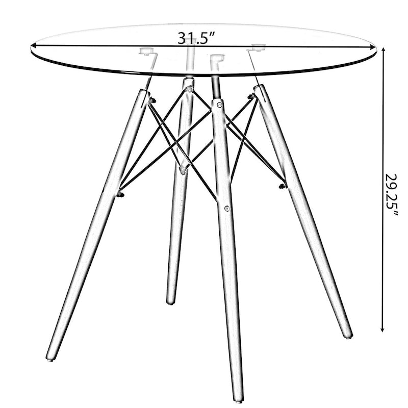 Table d'appoint ronde en verre transparent avec 4 pieds en hêtre massif