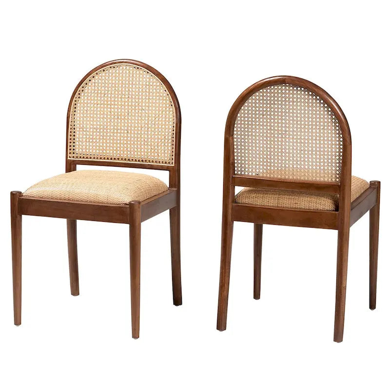 Ensemble de 2 chaises de salle à manger Maryland Modern Bohemian en rotin naturel et bois d'acacia