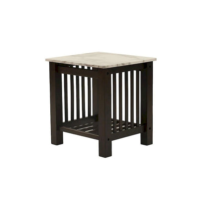 Table d'appoint Moen 53 cm, imitation marbre blanc, étagère inférieure, bois noir