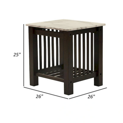 Table d'appoint Moen 53 cm, imitation marbre blanc, étagère inférieure, bois noir