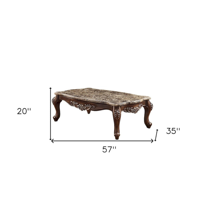 Table basse HomeRoots 57 en faux marbre brun et chêne, bois massif et composite - 57