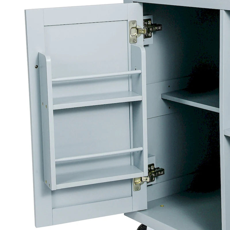 Îlot de cuisine sur 5 roues avec armoire de rangement et 3 tiroirs