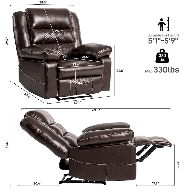 Fauteuil inclinable massant en cuir respirant, manuel, canapé inclinable pour salon