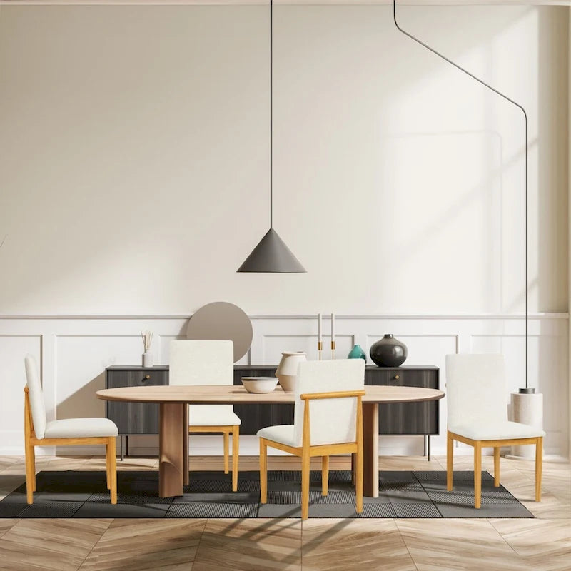 HomePop Modern Upholstered dining chair - Cream Textured Woven (Set of 2)