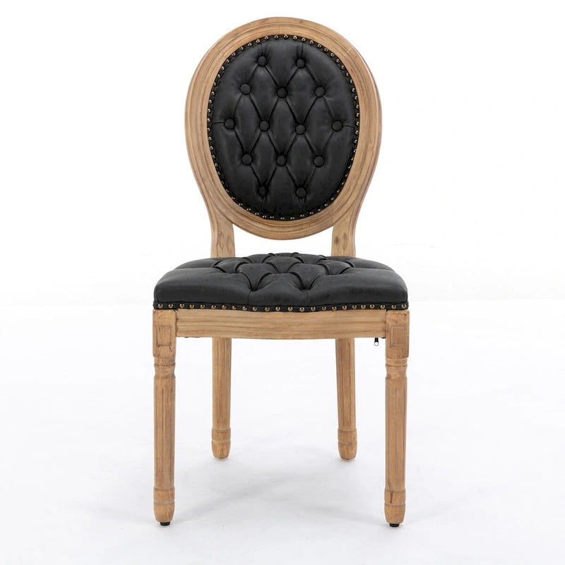 Ensemble de 2 chaises de salle à manger de style français en bois massif avec clous décoratifs