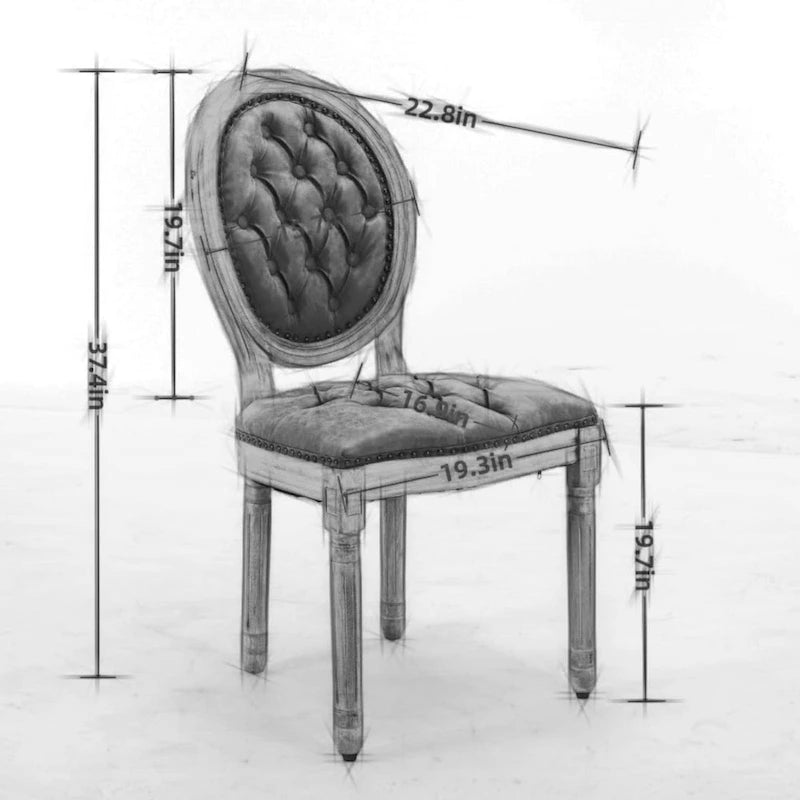 Ensemble de 2 chaises de salle à manger de style français en bois massif avec clous décoratifs