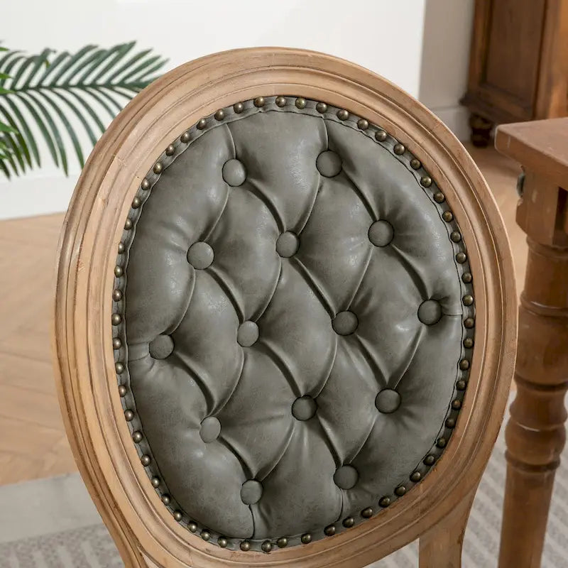 Ensemble de 2 chaises de salle à manger de style français en bois massif avec clous décoratifs