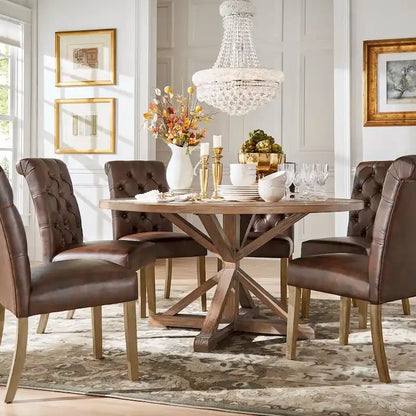 Ensemble de salle à manger 7 pièces Benchwright Rustic X-base Round Pine Wood Rolled Back par iNSPIRE Q Artisan