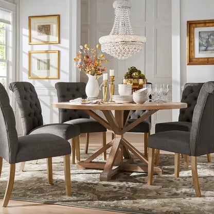 Ensemble de salle à manger 7 pièces Benchwright Rustic X-base Round Pine Wood Rolled Back par iNSPIRE Q Artisan