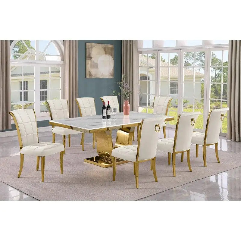 Ensemble de salle à manger Best Quality Furniture D321-SC324-7 avec plateau en marbre blanc de 78 pouces