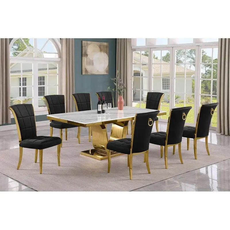 Best Quality Furniture D321-SC324-7 Dining Set with 78 White Marble Top