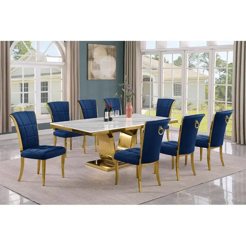 Ensemble de salle à manger Best Quality Furniture D321-SC324-7 avec plateau en marbre blanc de 78 pouces