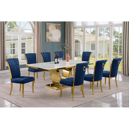 Ensemble de salle à manger Best Quality Furniture D321-SC324-7 avec plateau en marbre blanc de 78 pouces