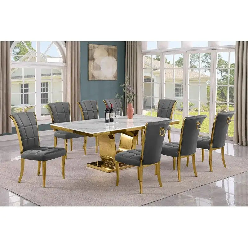 Ensemble de salle à manger Best Quality Furniture D321-SC324-7 avec plateau en marbre blanc de 78 pouces
