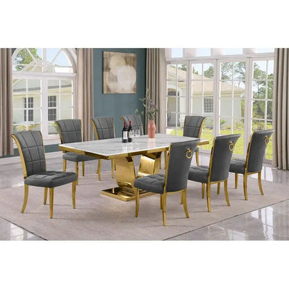 Ensemble de salle à manger Best Quality Furniture D321-SC324-7 avec plateau en marbre blanc de 78 pouces