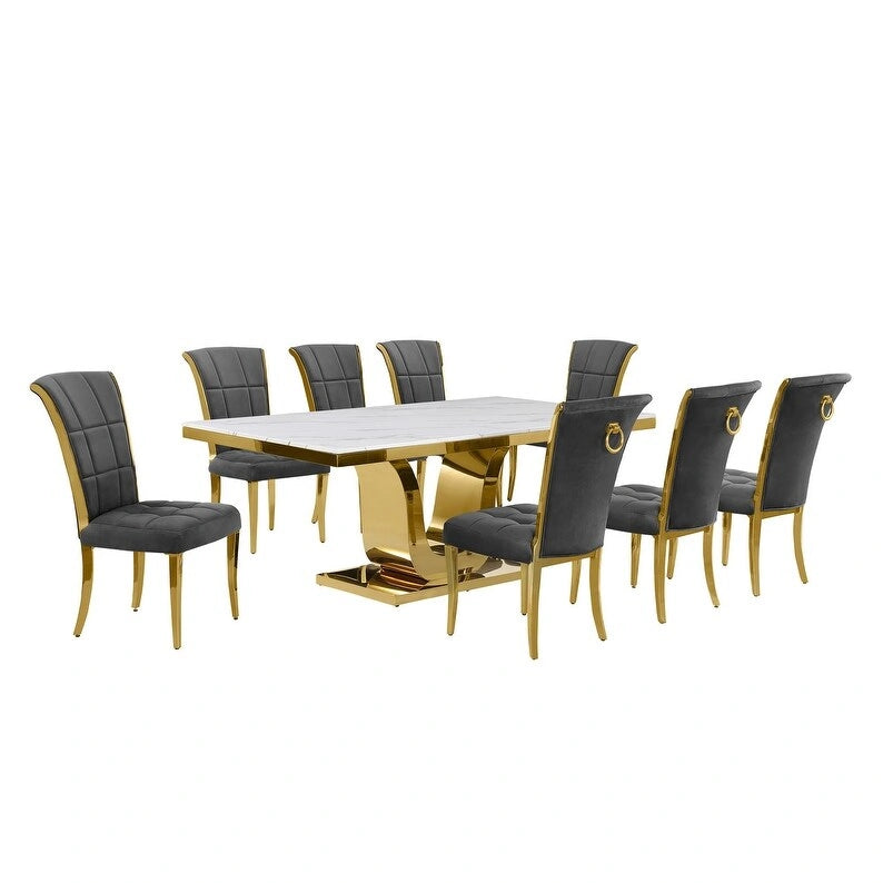 Ensemble de salle à manger Best Quality Furniture D321-SC324-7 avec plateau en marbre blanc de 78 pouces