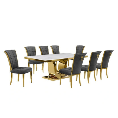 Ensemble de salle à manger Best Quality Furniture D321-SC324-7 avec plateau en marbre blanc de 78 pouces