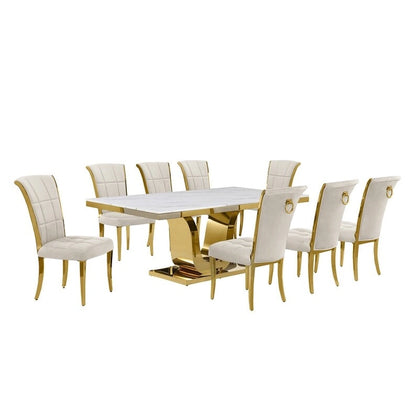 Ensemble de salle à manger Best Quality Furniture D321-SC324-7 avec plateau en marbre blanc de 78 pouces