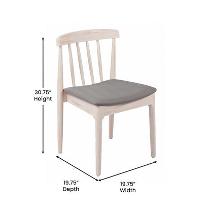 Chaise de salle à manger commerciale en bois massif avec assise rembourrée en vinyle