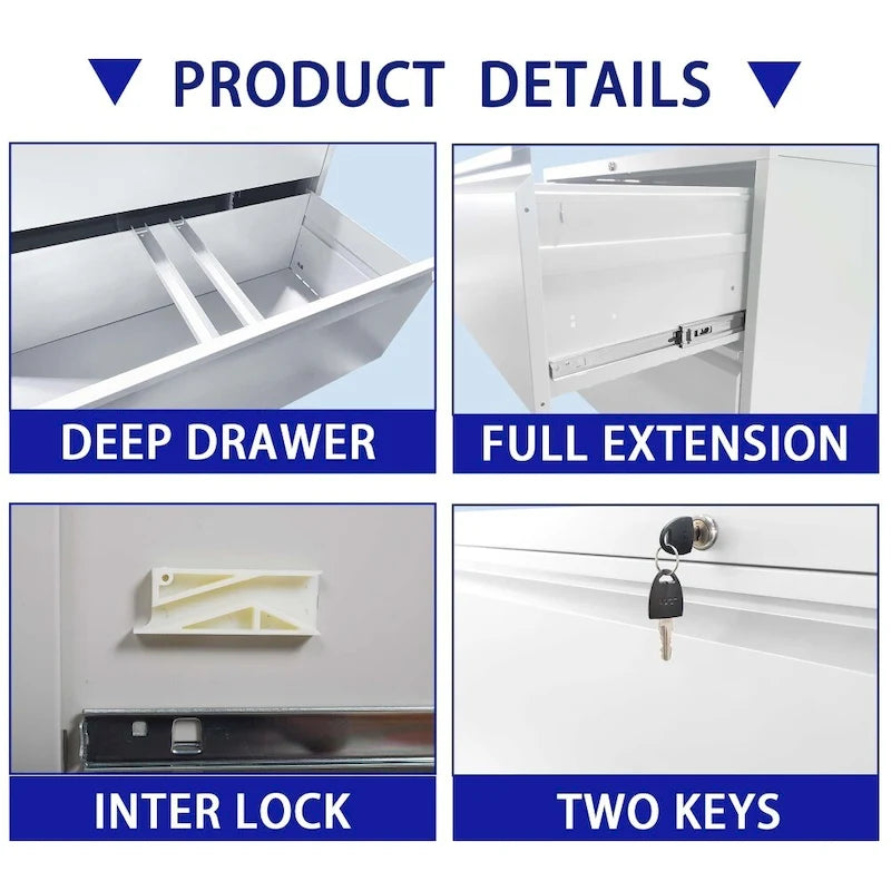 Classeur latéral à 5 ​​tiroirs avec serrure, format légal/lettre/A4/F4