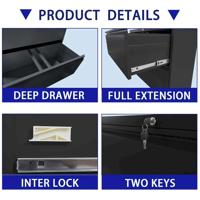 Classeur latéral à 5 ​​tiroirs avec serrure, format légal/lettre/A4/F4