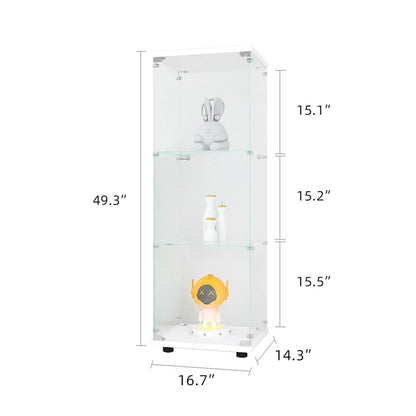 Vitrine à 3 étagères, vitrine à une porte, bibliothèque en verre blanche sur pied, installation rapide