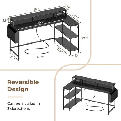 Bureau gaming en forme de L avec éclairage LED
