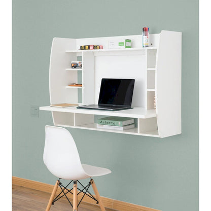 Bureau d'ordinateur mural flottant et polyvalent - Table d'étude élégante et peu encombrante avec étagères - Idéale pour le salon