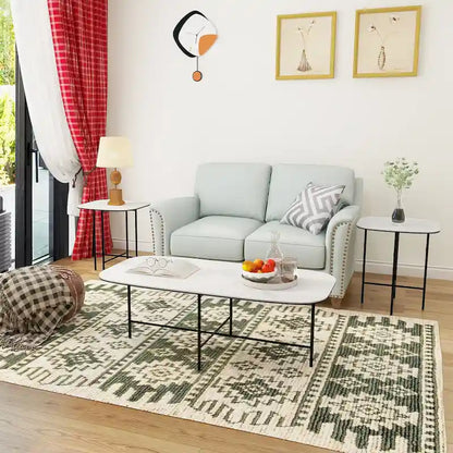 Ensemble de 3 tables basses Lotus avec plateau en céramique blanche - 40 x 119 x 58 cm