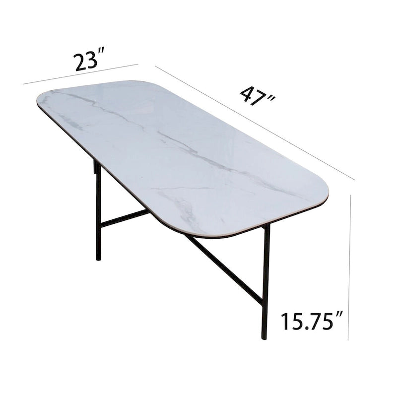 Ensemble de 3 tables basses Lotus avec plateau en céramique blanche - 40 x 119 x 58 cm