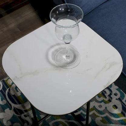 Ensemble de 3 tables basses Lotus avec plateau en céramique blanche - 40 x 119 x 58 cm