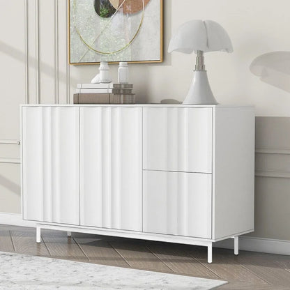 Meuble de rangement à motif ondulé avec 2 portes et 2 tiroirs, réglable, convient pour un bureau, une entrée ou un salon.