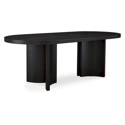 86 Inch Dining Table, Oval Top, Pedestal Base, Curved, Black Finish