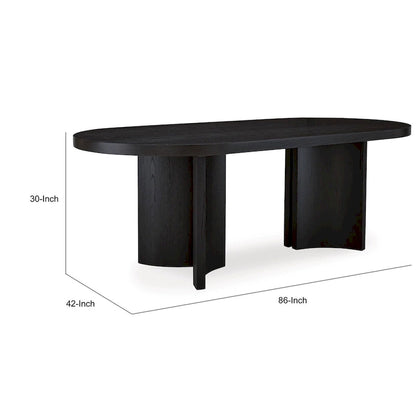 Table de salle à manger de 218 cm (86 pouces), plateau ovale, pied central, forme incurvée, finition noire
