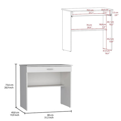 Bureau compact avec tiroir et étagère inférieure