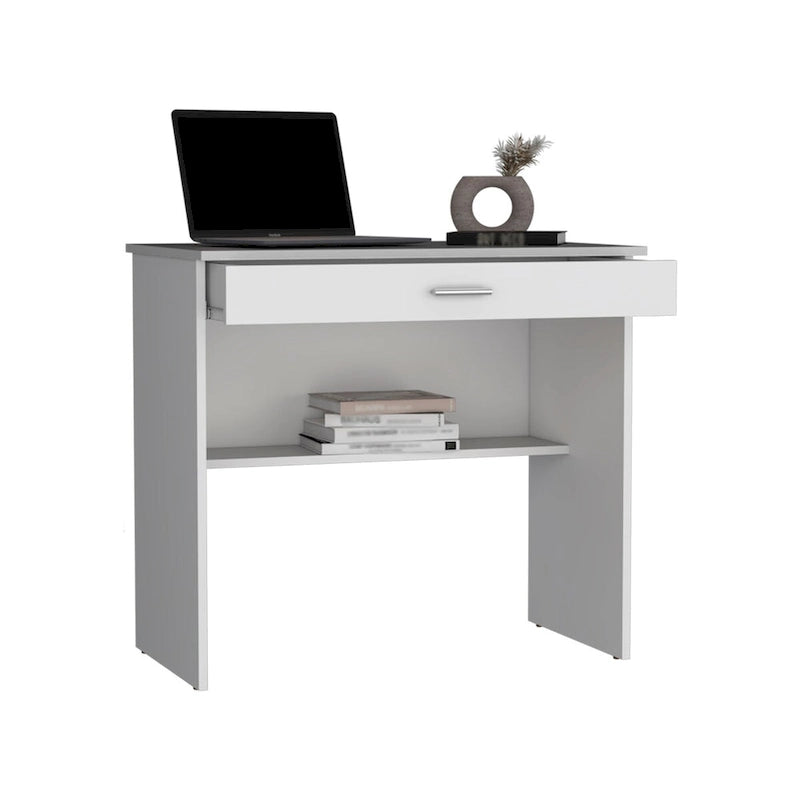 Bureau compact avec tiroir et étagère inférieure