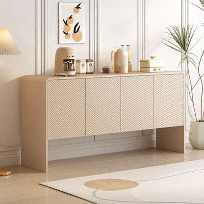 Buffet minimaliste de 60 L avec 4 portes et système de rangement intégré, idéal pour le salon et l'entrée (Crème abricot).